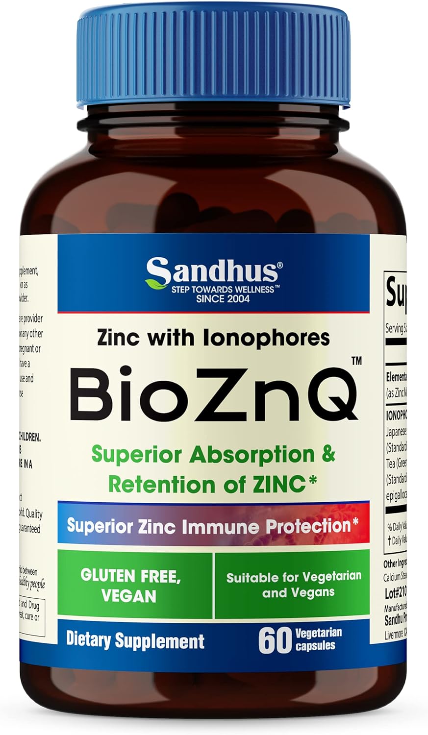 Sandhu's BioZnQ 900mg Zinc Supplement 60 capsules
