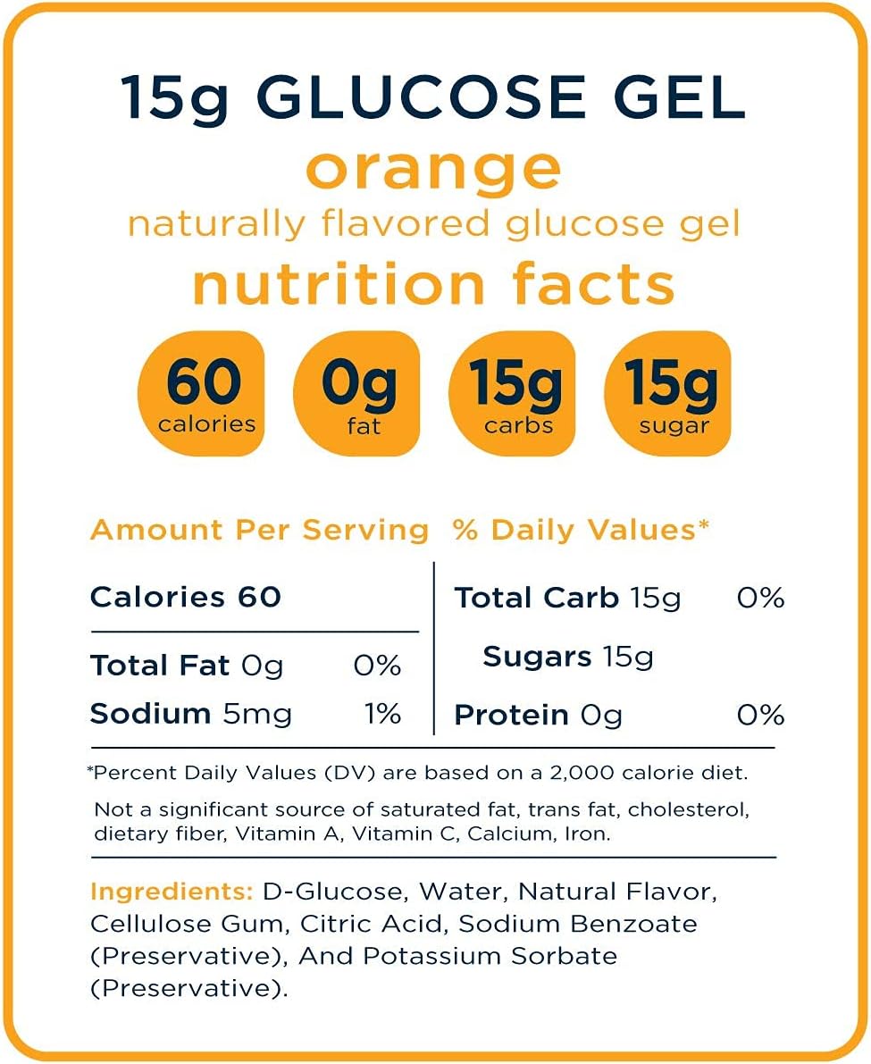 Transcend Glucose Gel Packs - Orange, 15 Pack (1.1oz Each) - FSA/HSA Eligible - Glucose Gel Packs for Diabetics, Blood Sugar Support Alternative to Glucose Tablets - Precise 15g Dose, Made in USA