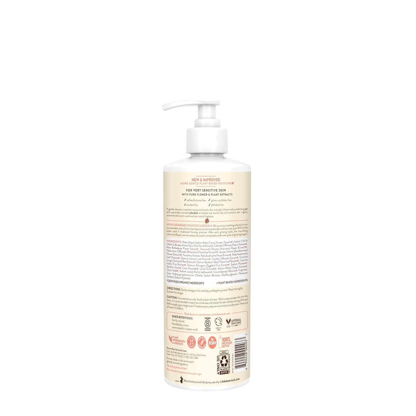 Babo Botanicals Moisturizing Baby Shampoo and Wash Oat Milk Calendula,16 Fl Oz