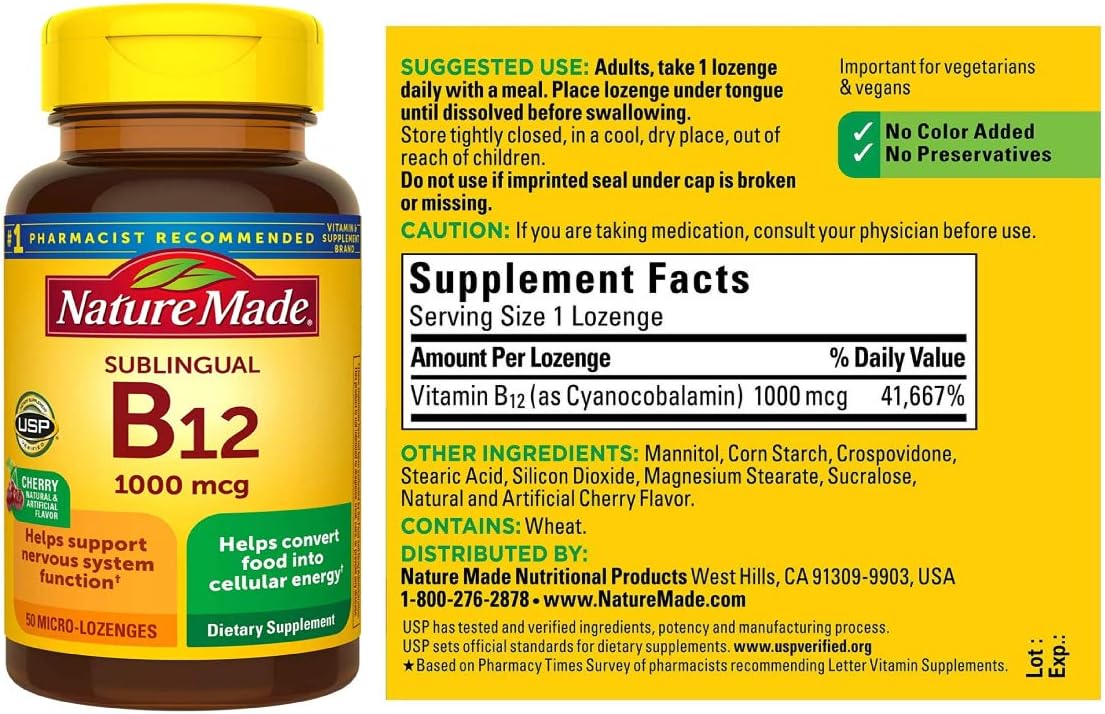 Nature Made B-12 1000 mcg Micro-Lozenges Cherry Flavor 50 ea (Pack of 2)