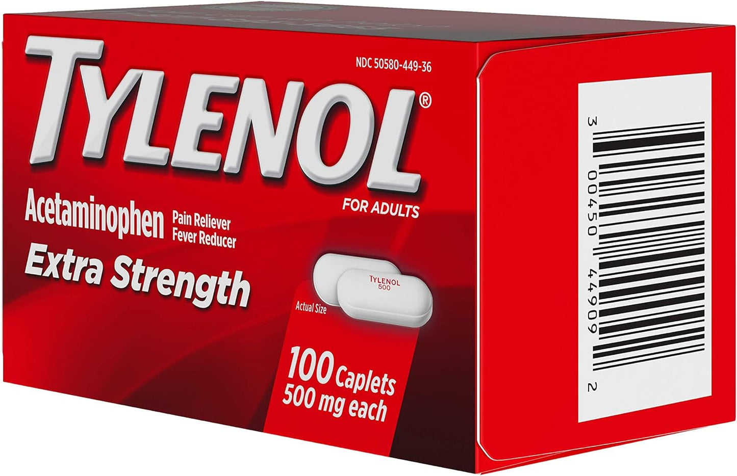 Tylenol Extra Strength Caplets with Acetaminophen Pain Reliever Fever Reduce 100 Count