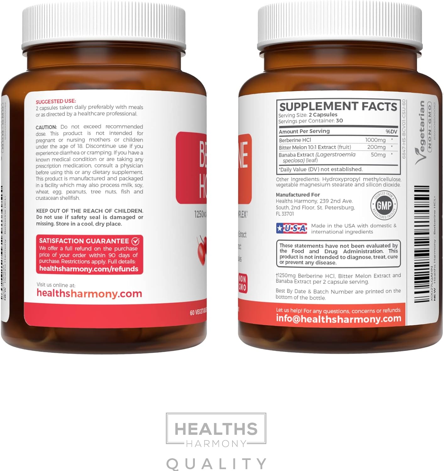 Berberine Supplement Berberine HCL Plus Bitter Melon & Banaba Leaf Extract - 60 Capsules