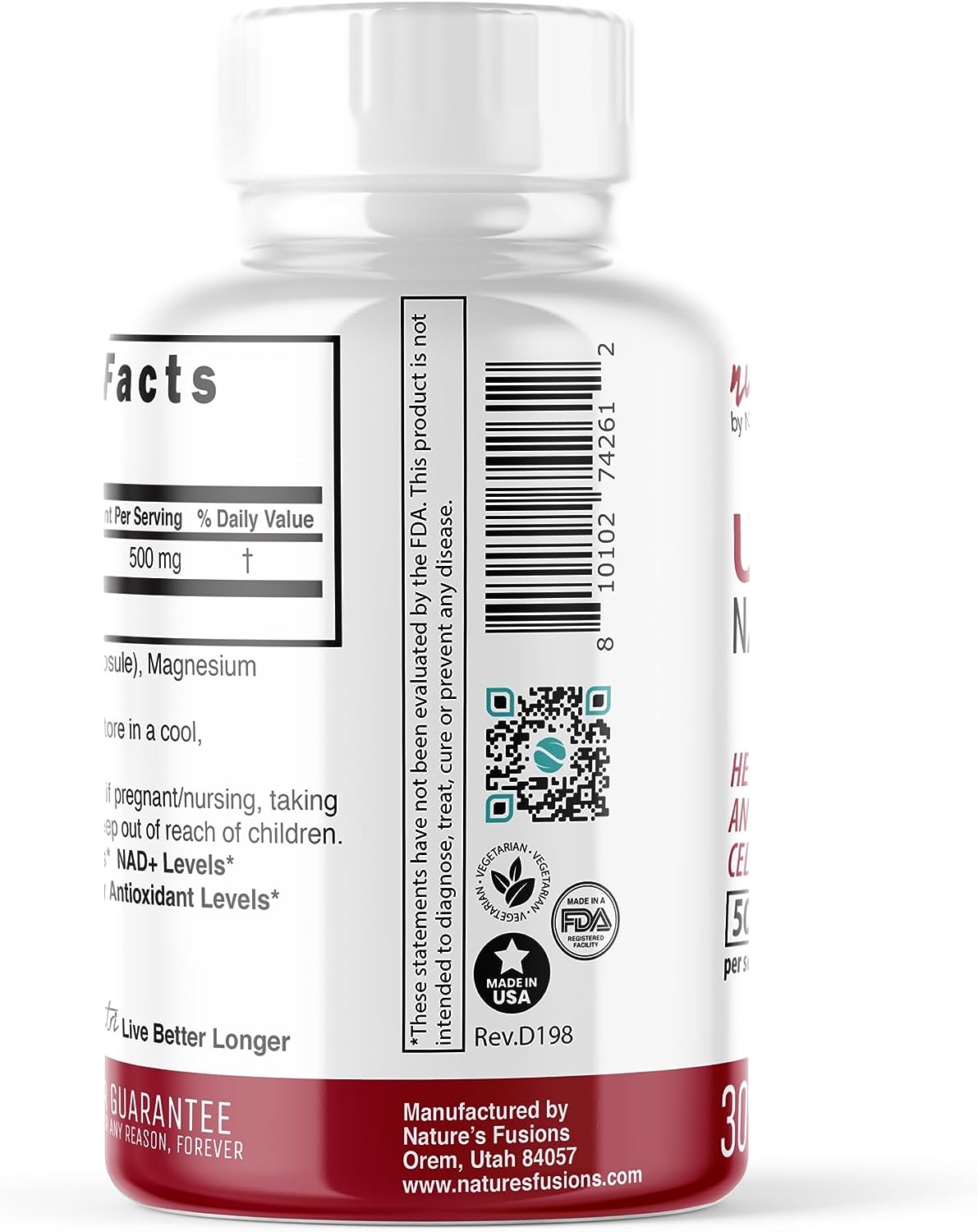 Nutri Urolithin A Supplement 500mg - Powerful NAD+ Boost, Antioxidant, Cell Repair - 3rd Party Tested 30 count