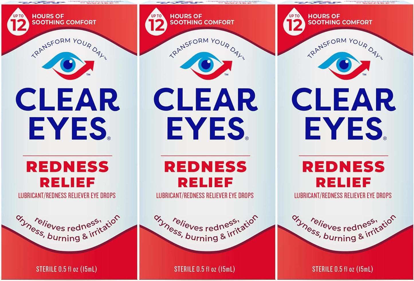 Clear Eyes Redness Eye Relief Eye Drops, 0.5 Fl Oz, Pack of 3