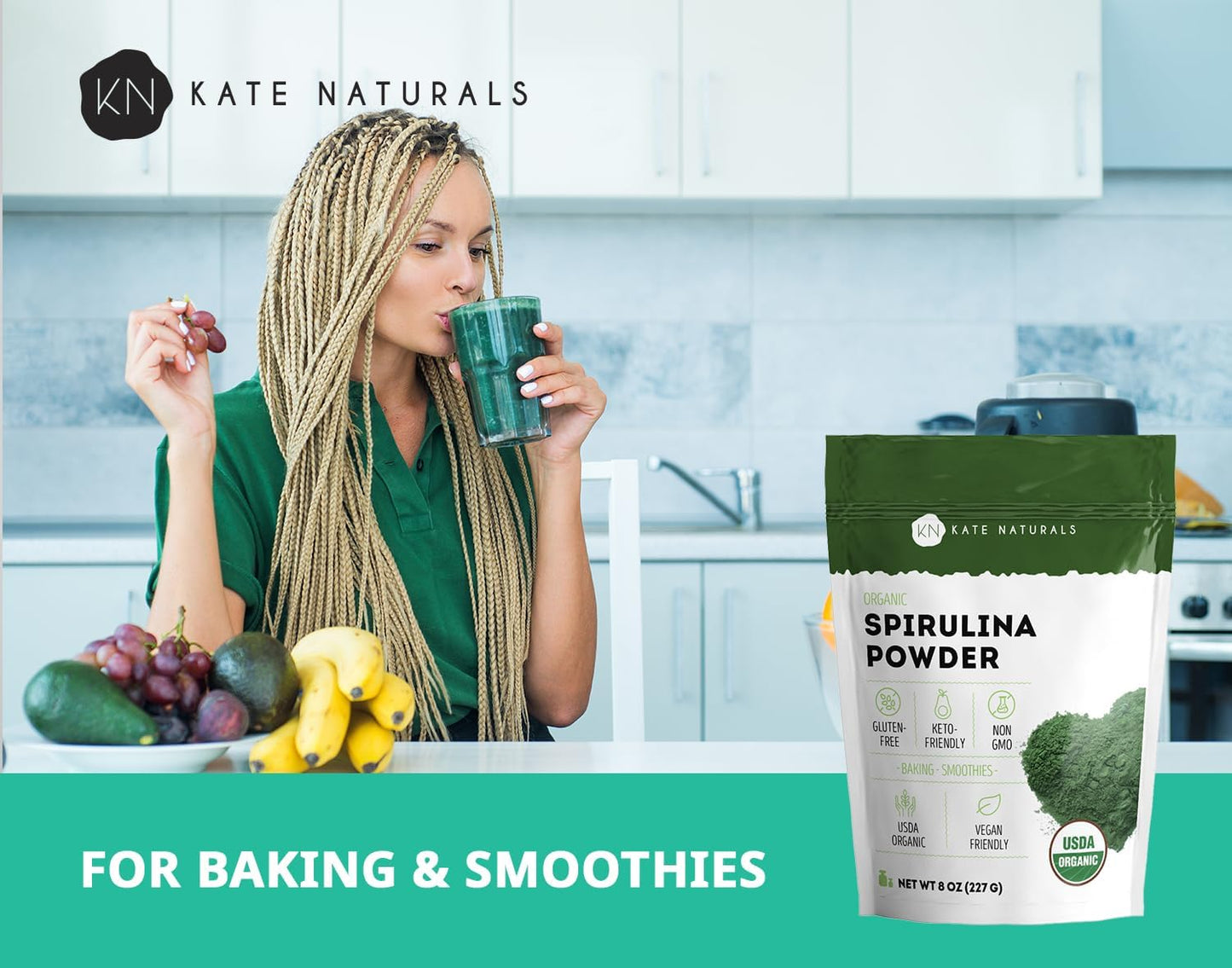 Kate Naturals Organic Spirulina Powder -8 oz