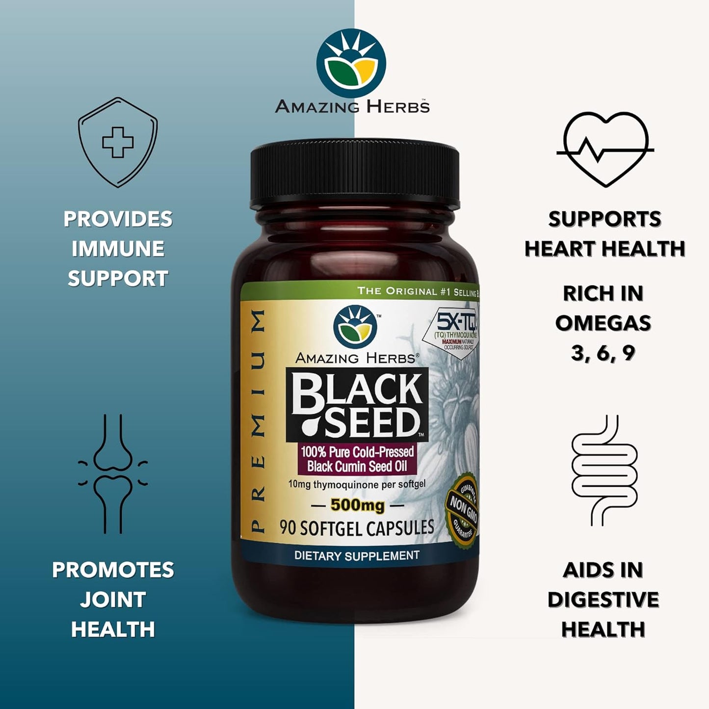 Amazing Herbs Premium Black Seed Oil 90 Capsules