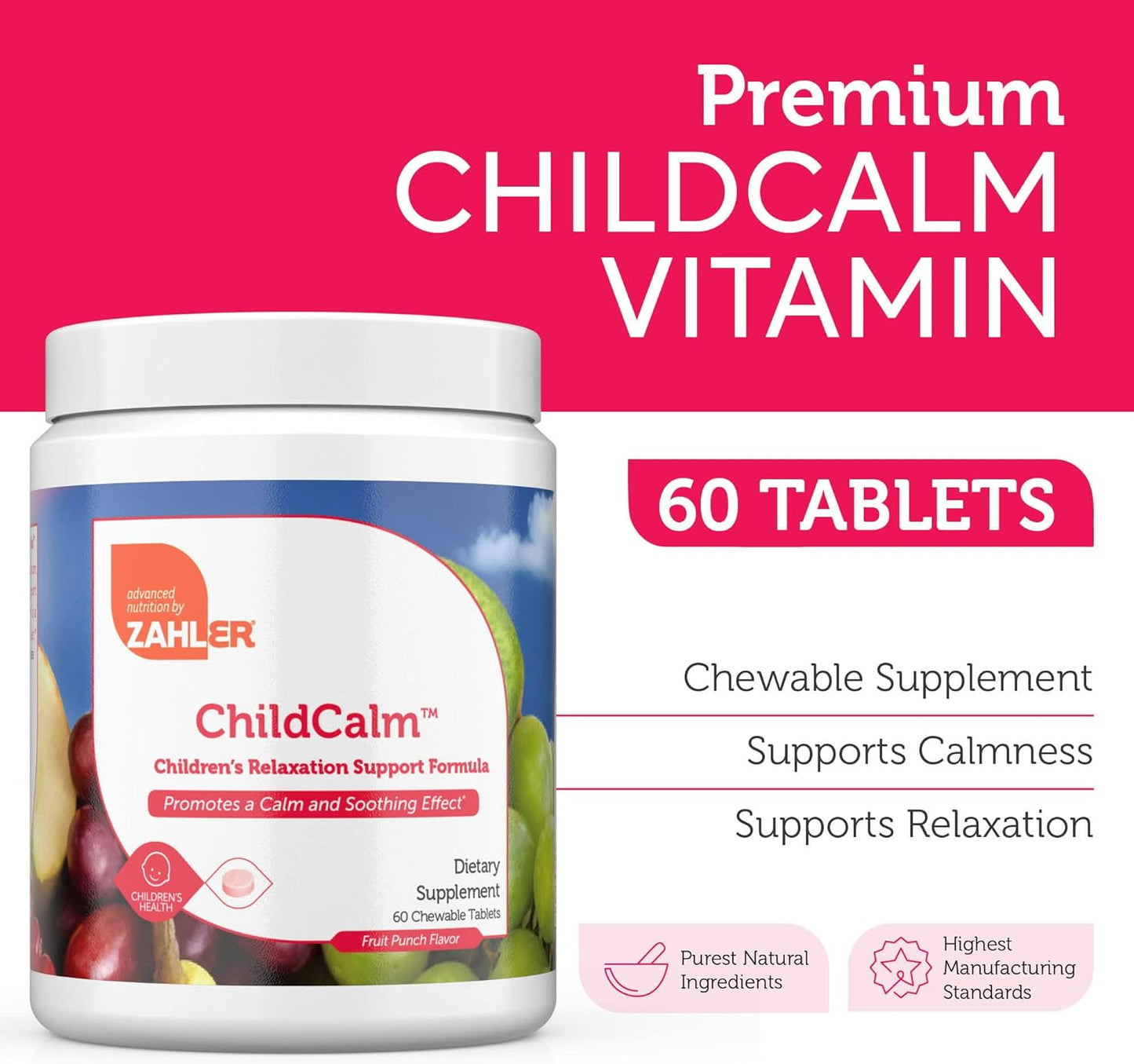 Zahler ChildCalm, Kosher Fruit Punch Chewable Magnesium - 60 Tablets