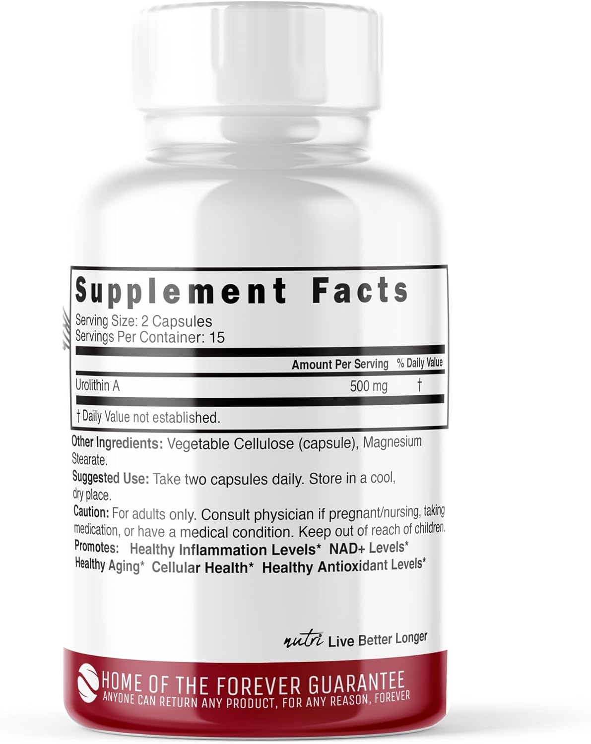 Nutri Urolithin A Supplement 500mg - Powerful NAD+ Boost, Antioxidant, Cell Repair - 3rd Party Tested 30 count