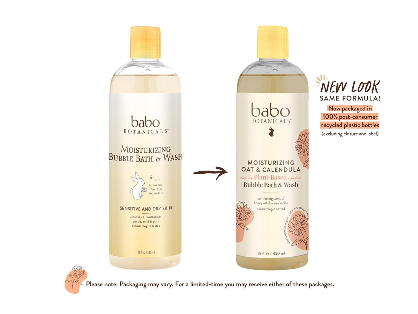Babo Botanicals Moisturizing Oat & Calendula 2-in-1 Bubble Bath & Wash -15 fl oz