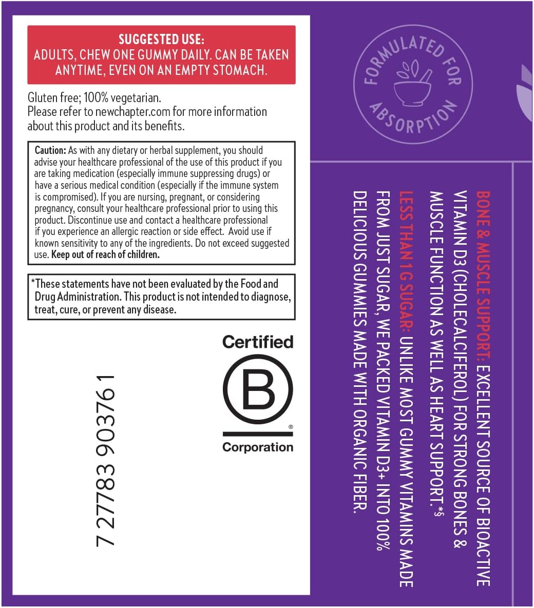 New Chapter Organic Vitamin D3+ Gummies - Mixed Berry Flavored, 60ct