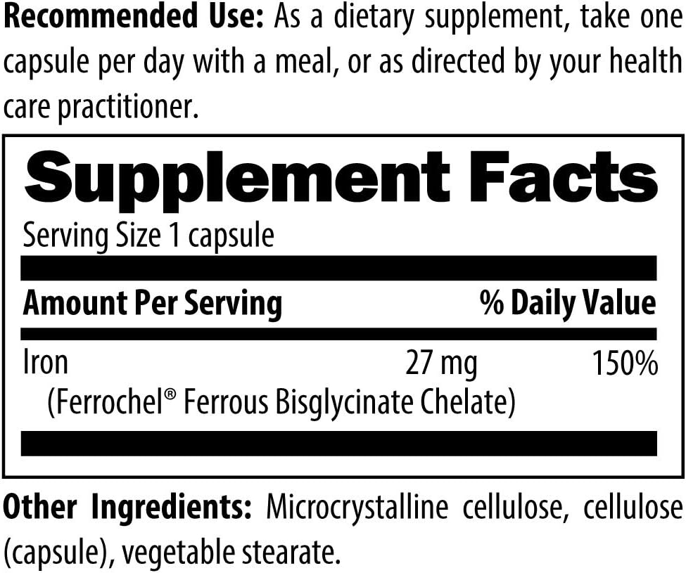 Iron Chelate 27 mg of Iron Very High Absorption 120 Capsules