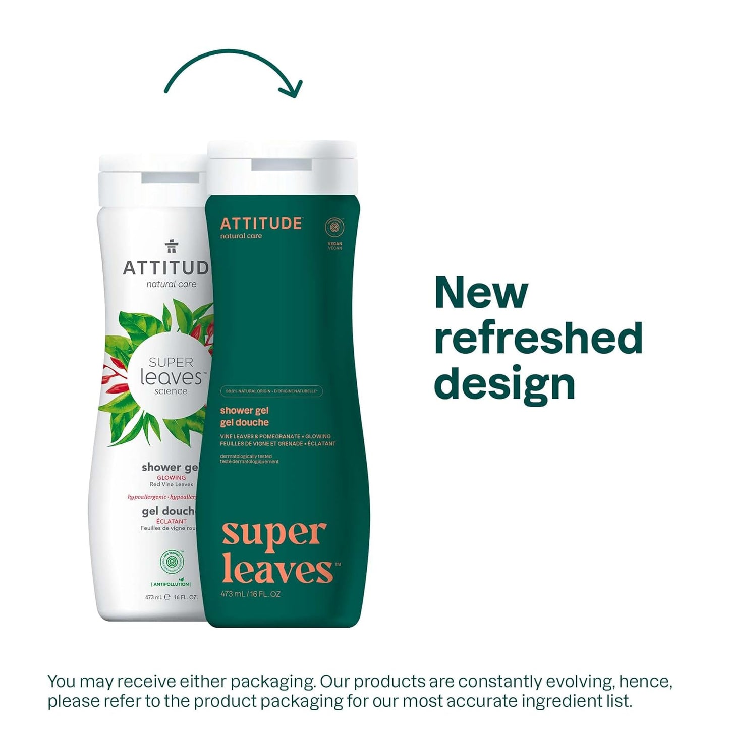 ATTITUDE Body Wash, EWG Verified Shower Gel,Red Vine Leaves, 16 Fl Oz