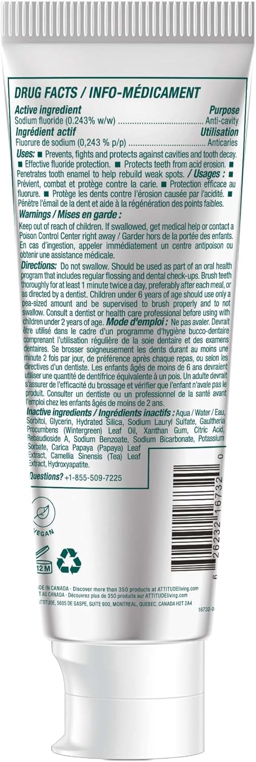 ATTITUDE Complete Care Toothpaste with Fluoride, Spearmint Flavor,4.2 Oz
