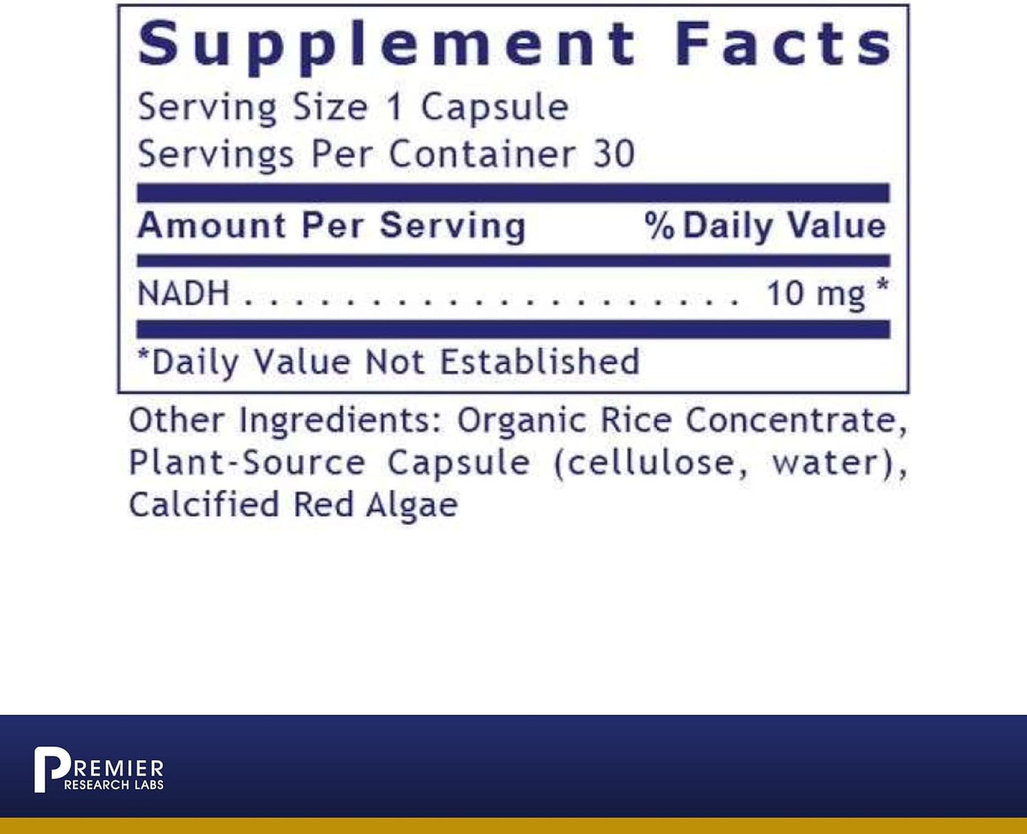 Premier Research Labs NADH - Supports ,Alertness - 30 Plant-Source Capsules