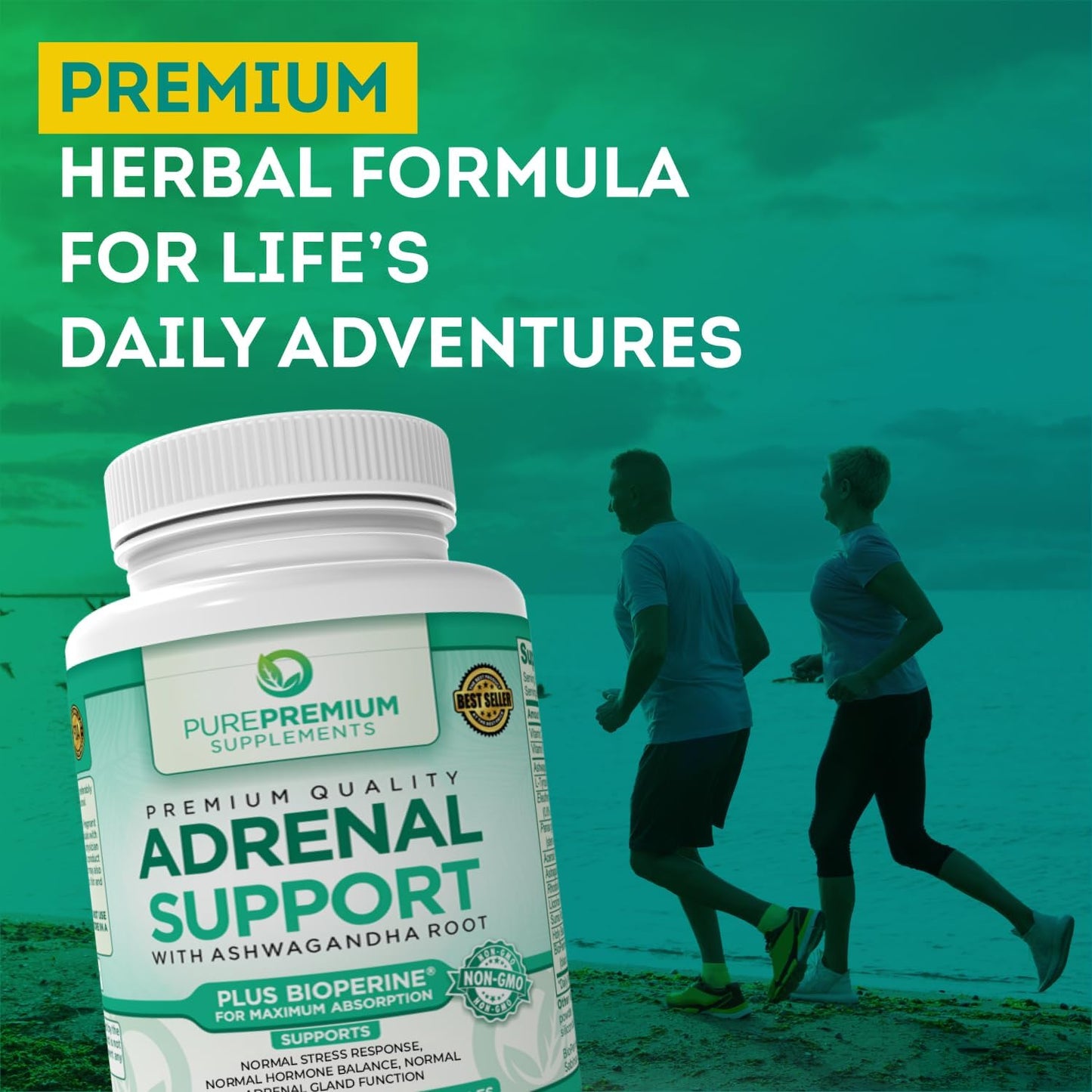 PurePremium Adrenal Support Supplements with Ashwagandha Root Extract - 60 Capsules
