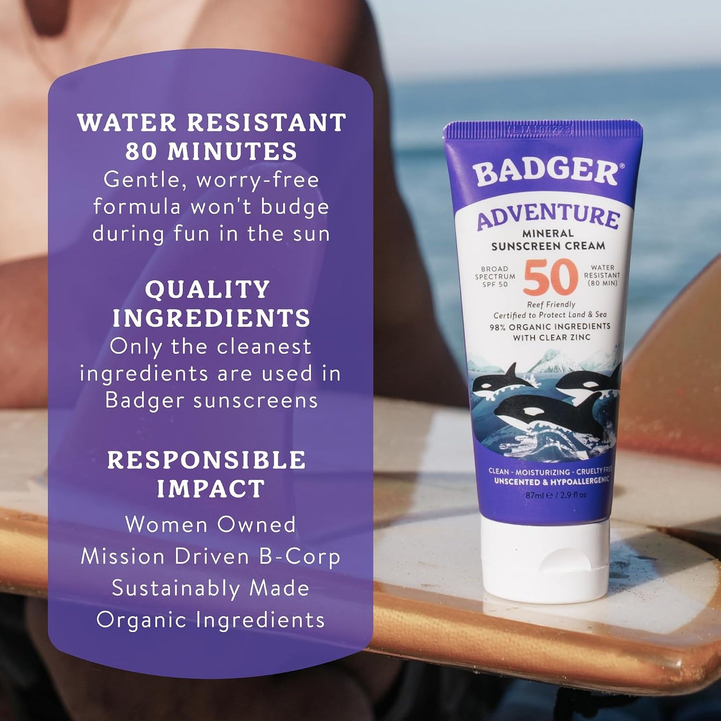Badger Reef Safe Mineral Sunscreen, SPF 50 - 2.9 fl oz (2 Pack)