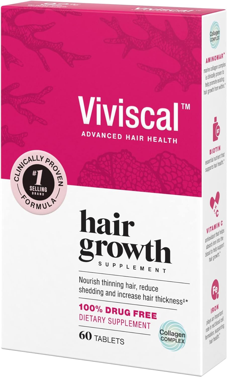 Viviscal Hair Growth Supplements for Women to Grow Thicker 60 Count