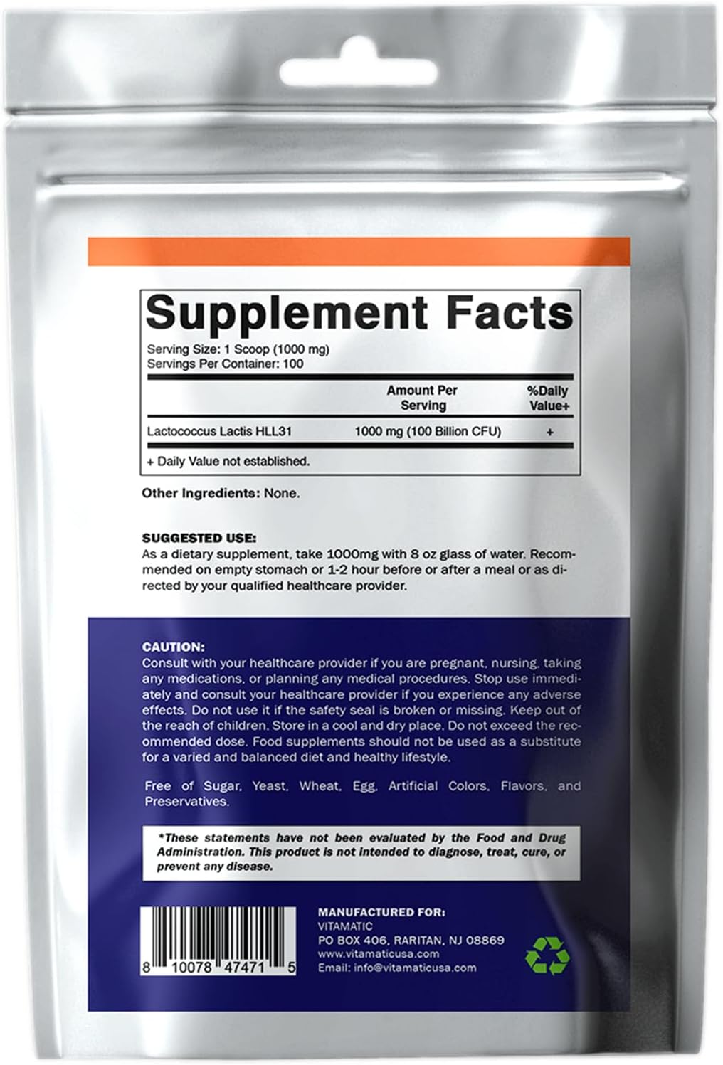 Vitamatic Lactococcus Lactis Probiotic Powder - 100 Gram (3.5 OZ)