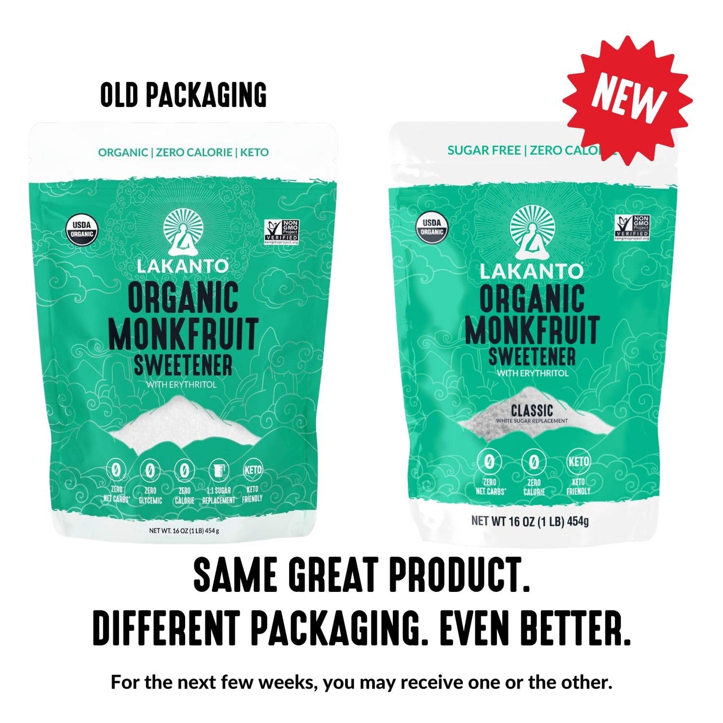 Lakanto Organic Classic Monk Fruit Sweetener with Erythritol - Organic Classic White - 1 lb