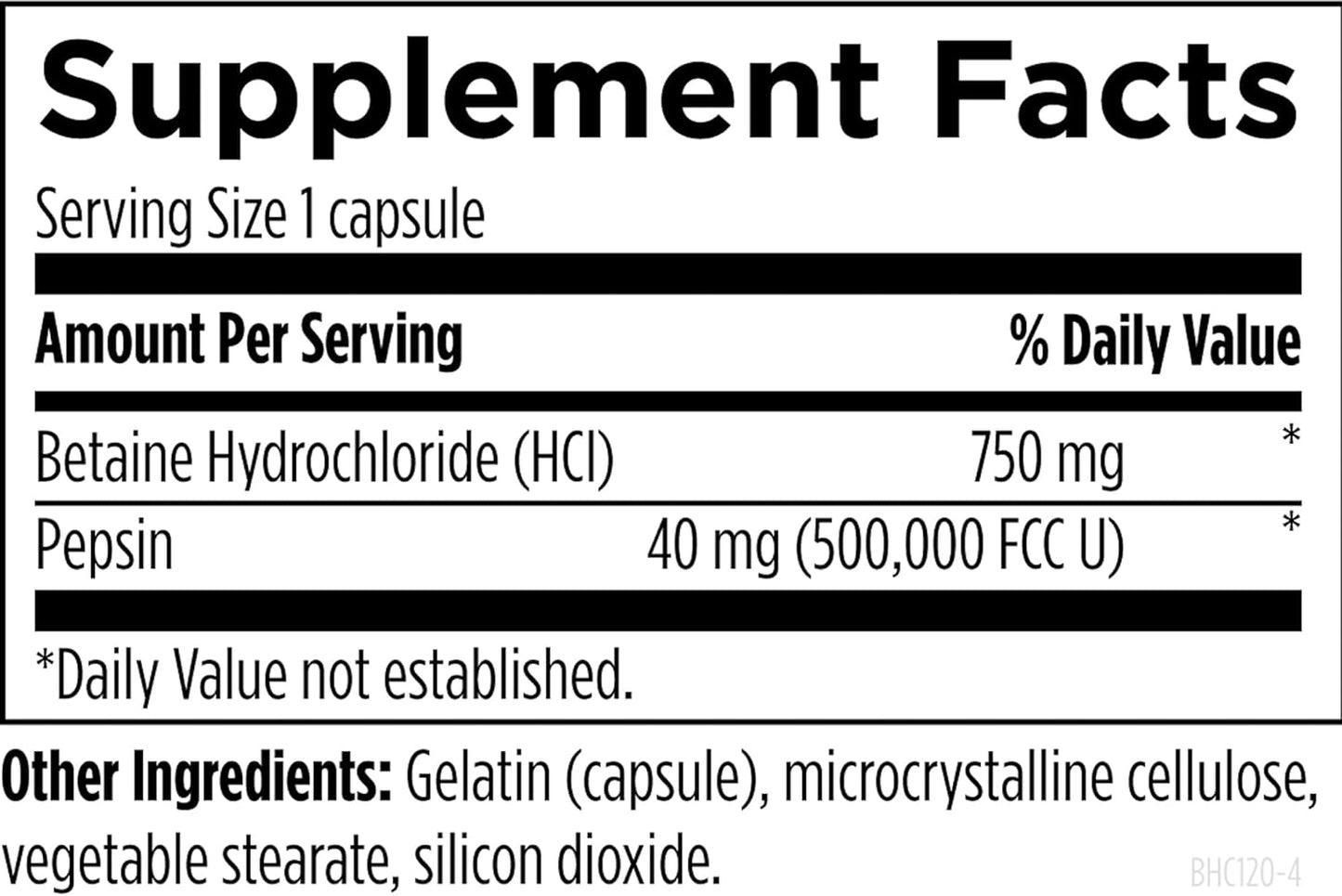 Designs for Health Betaine HCl with Pepsin - 750mg Betaine -120 Capsules