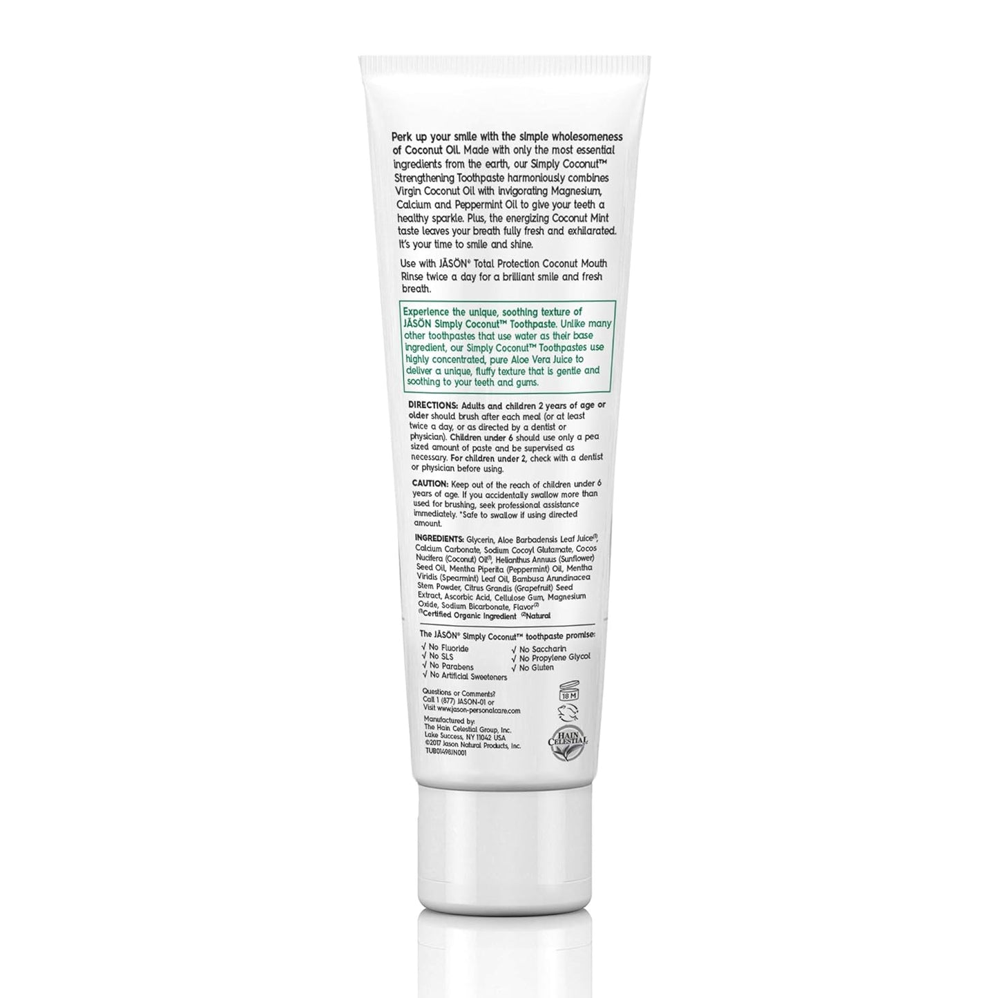 Jason Simply Coconut Strengthening Fluoride-Free Toothpaste, Coconut Mint