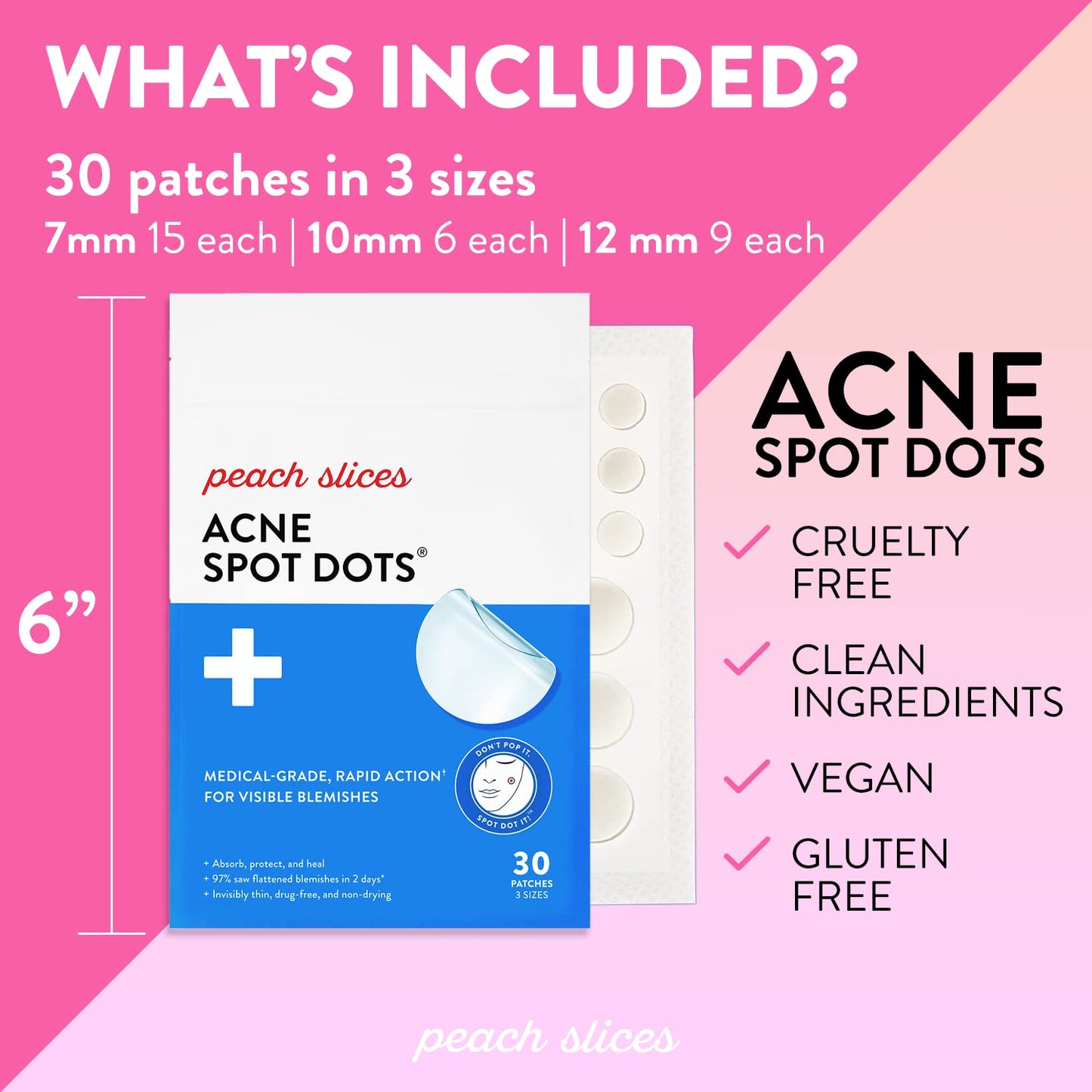 Peach Slices Acne Spot Dots Hydrocolloid Acne Patches For Zits, Blemishes 30 Count