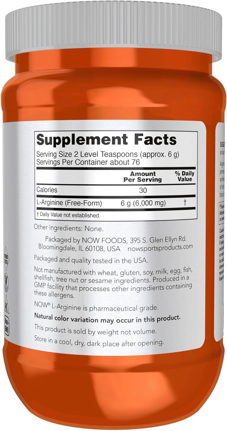 NOW Sports Nutrition, L-Arginine Powder, Nitric Oxide Precursor, Amino Acids