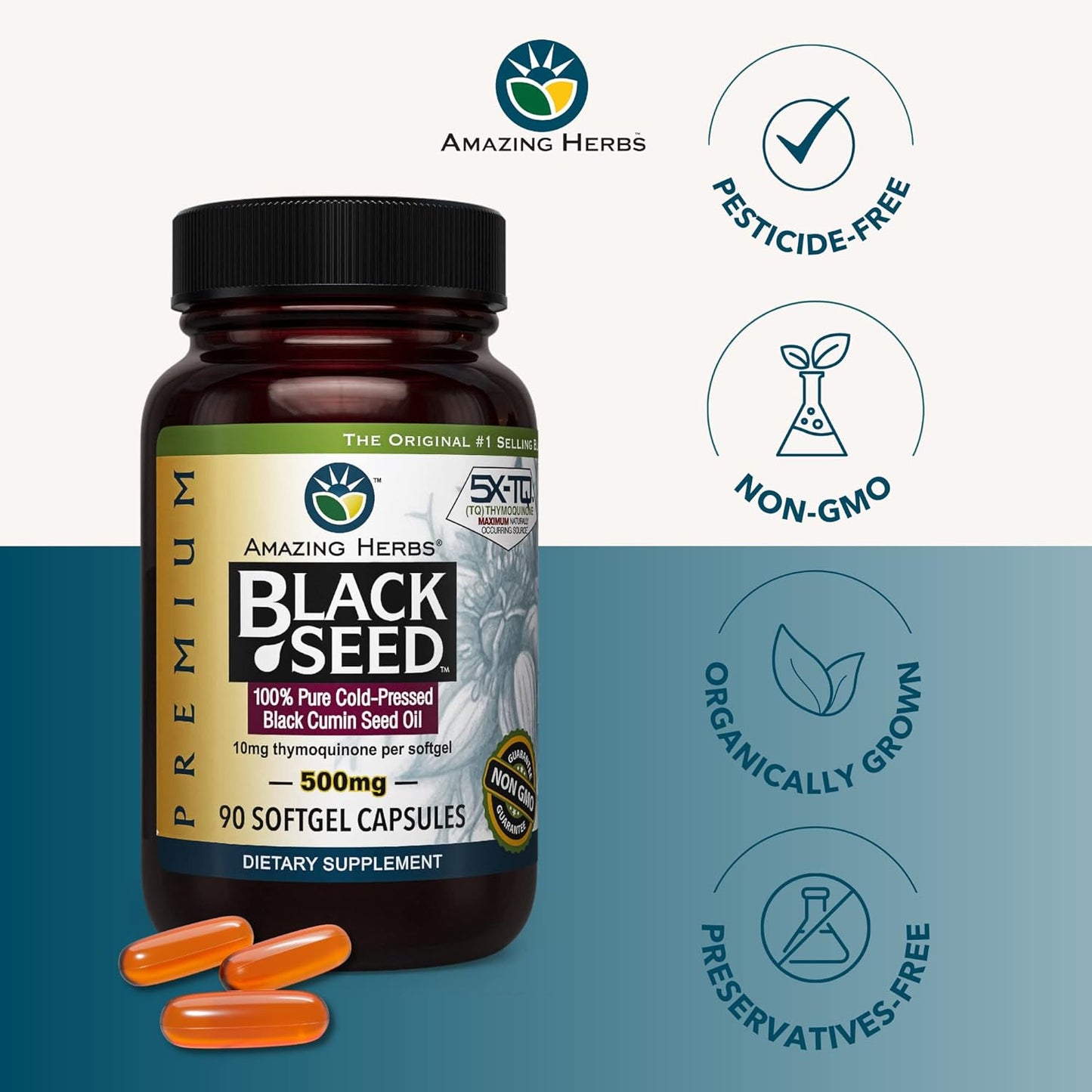 Amazing Herbs Premium Black Seed Oil 90 Capsules