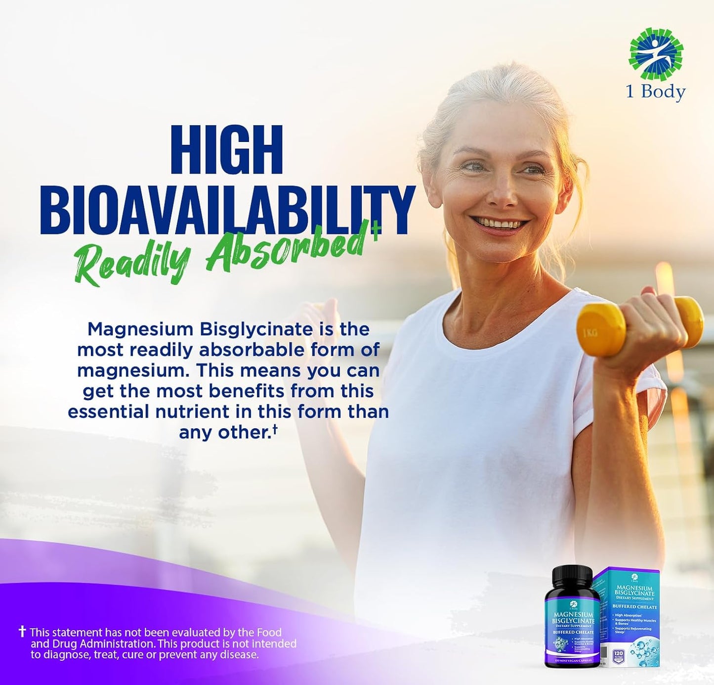 1 Body Magnesium Bisglycinate 120 Capsules