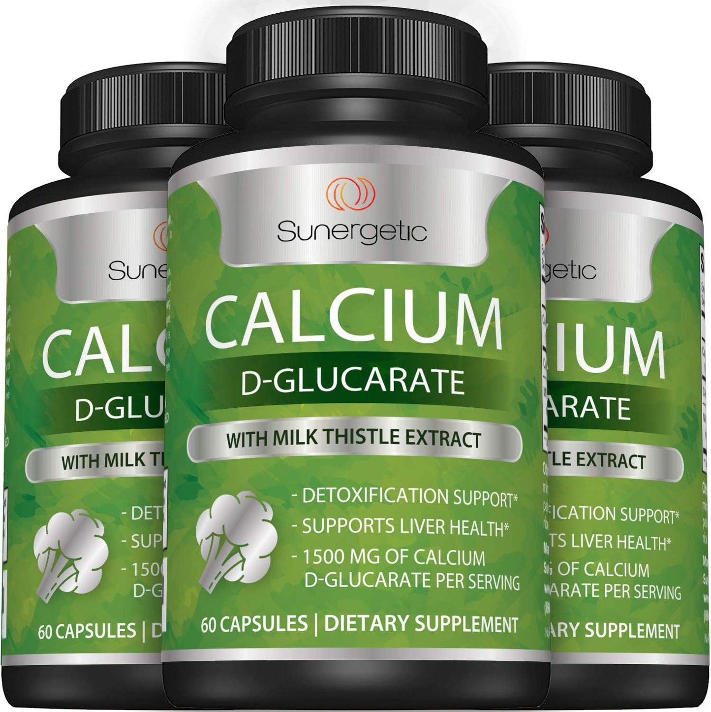 Sunergetic Premium Calcium D-Glucarate Supplement with Milk Thistle Extract -60 Capsules