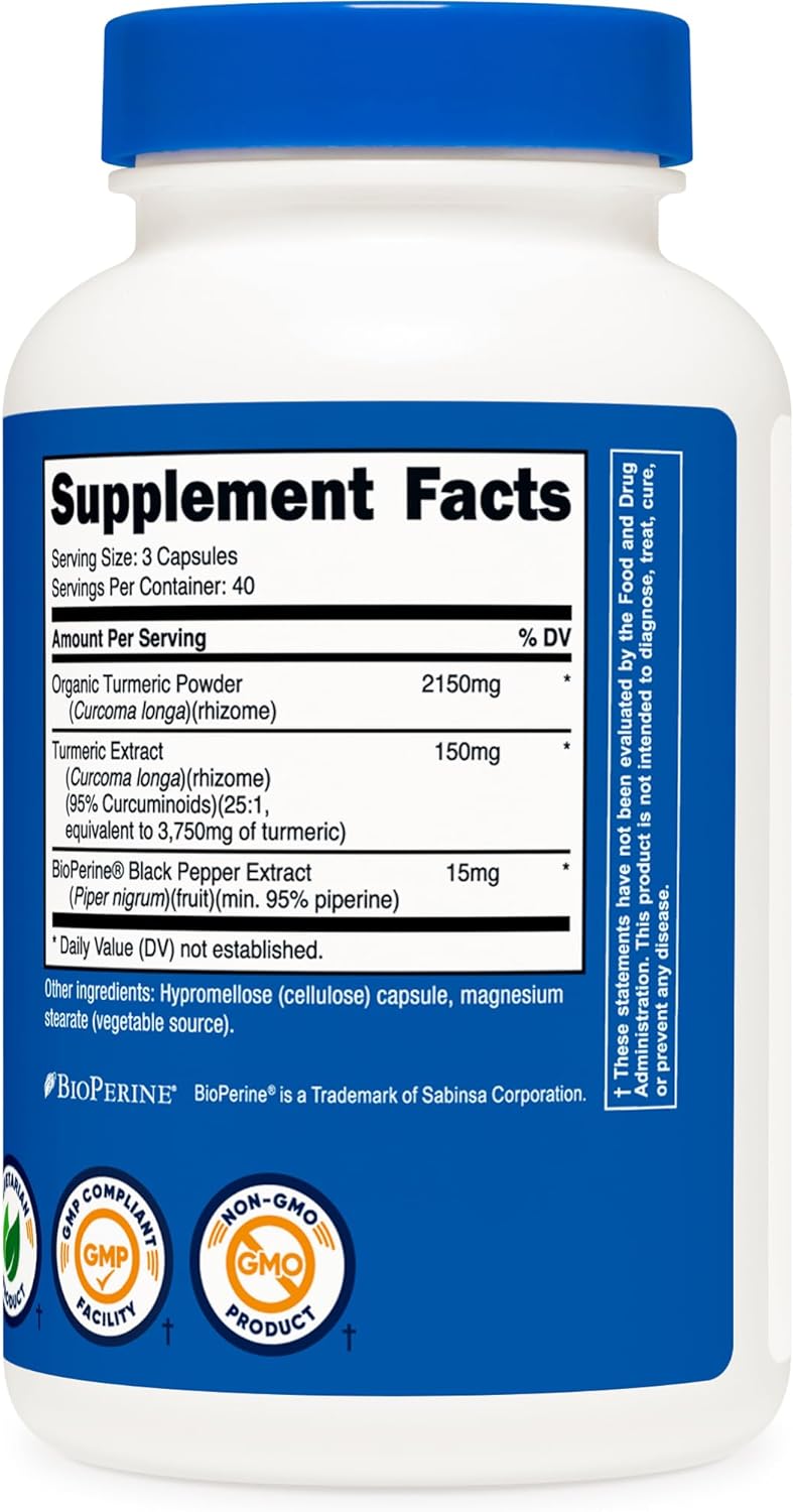 Nutricost Turmeric Curcumin with BioPerine and 95% Curcuminoids, 120 Capsules