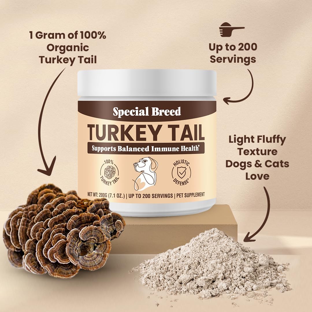Turkey Tail Mushroom for Dogs - Organic Turkey Tail for Dogs Mushroom Powder 7.1 oz