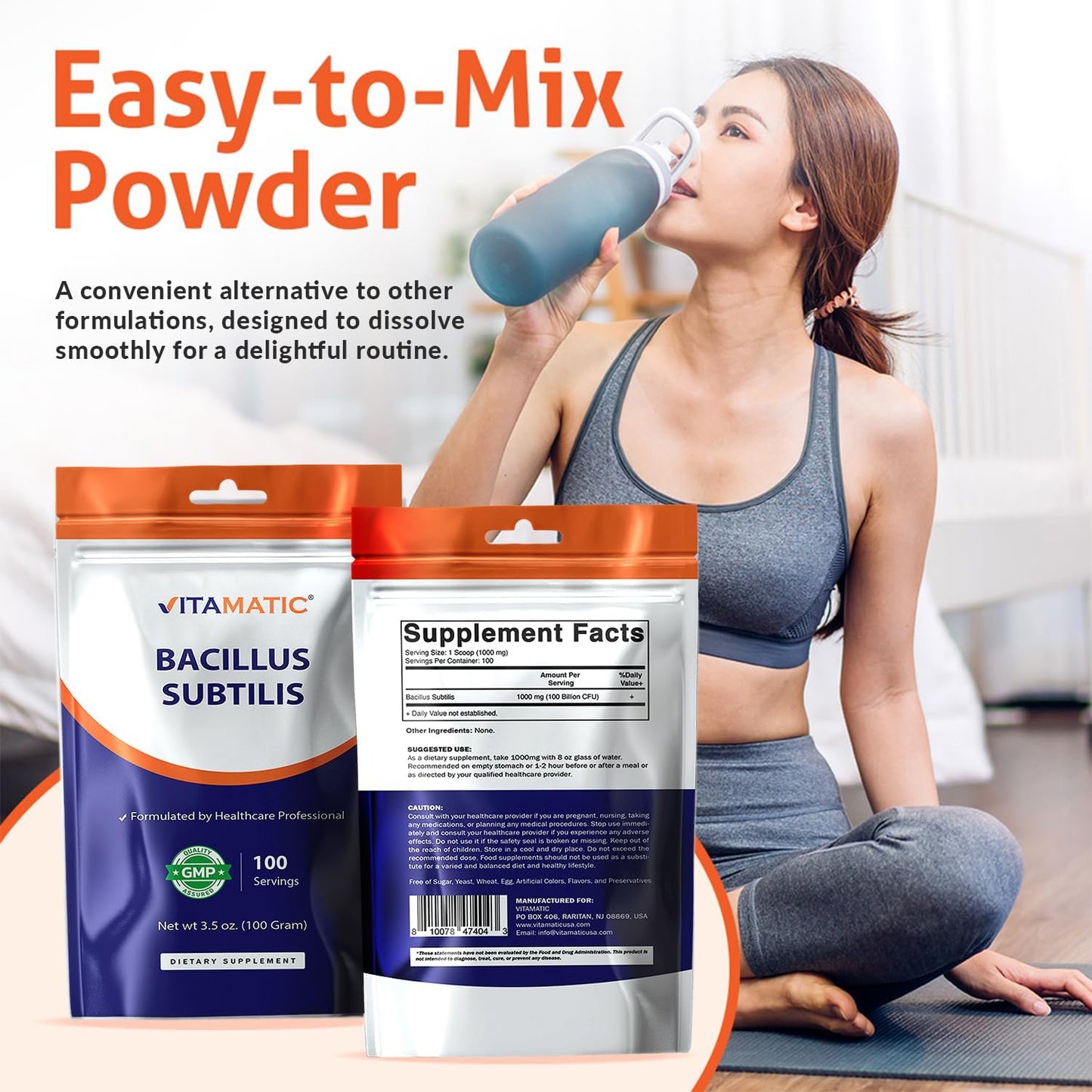 Vitamatic Bacillus Subtilis Pure Powder Probiotic Powder - 3.5 oz