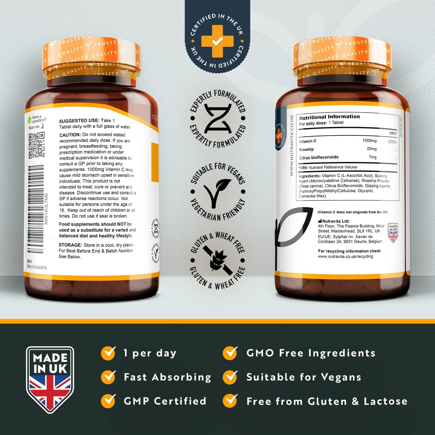 Vitamin C Bioflavonoids & Rosehip – 180 Premium Vegan & Vegetarian Tablets
