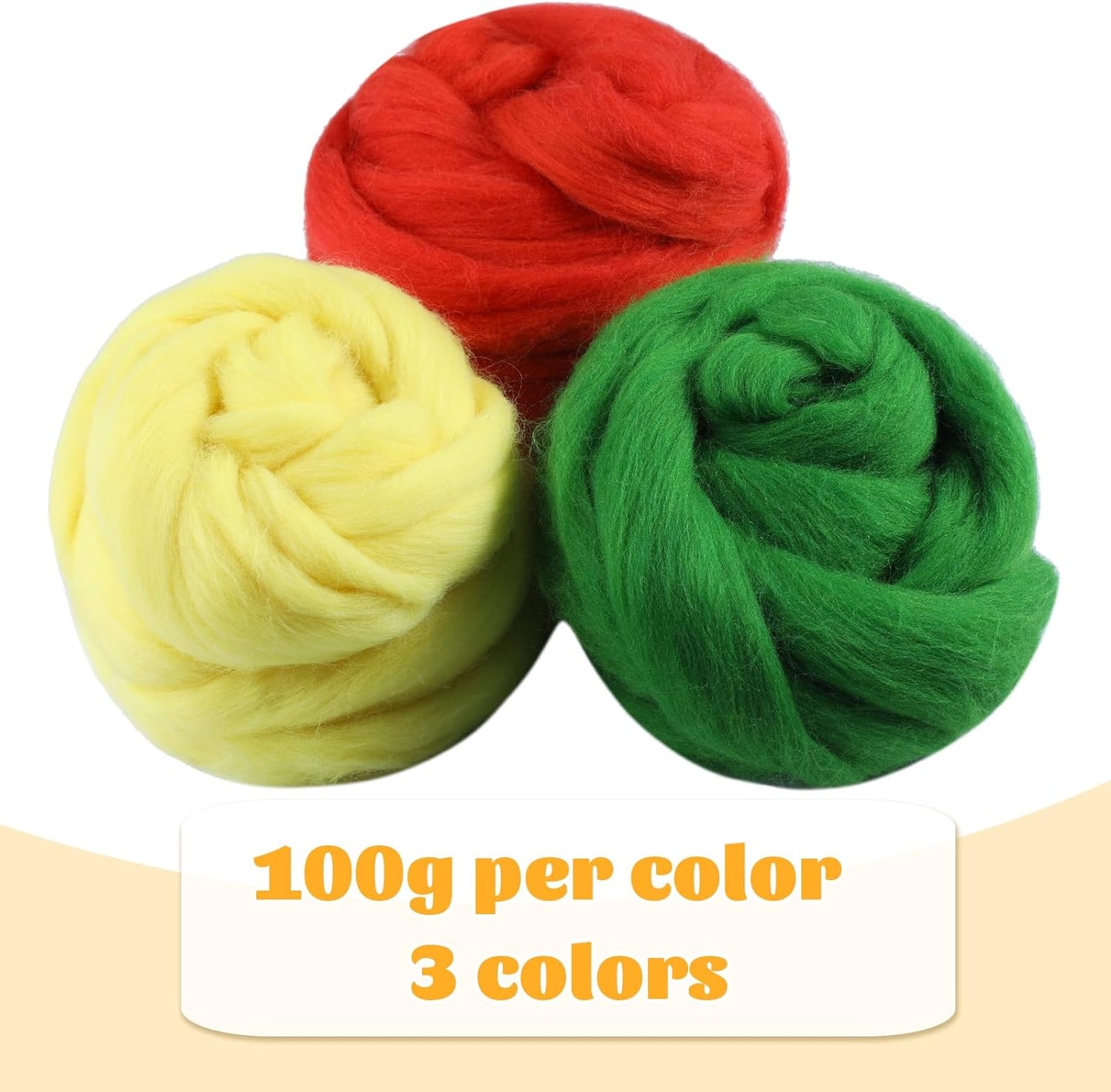 JUPEAN 3.53oz Wool Roving Yarn,Fiber Roving Wool Top, Wool Felting Supplies