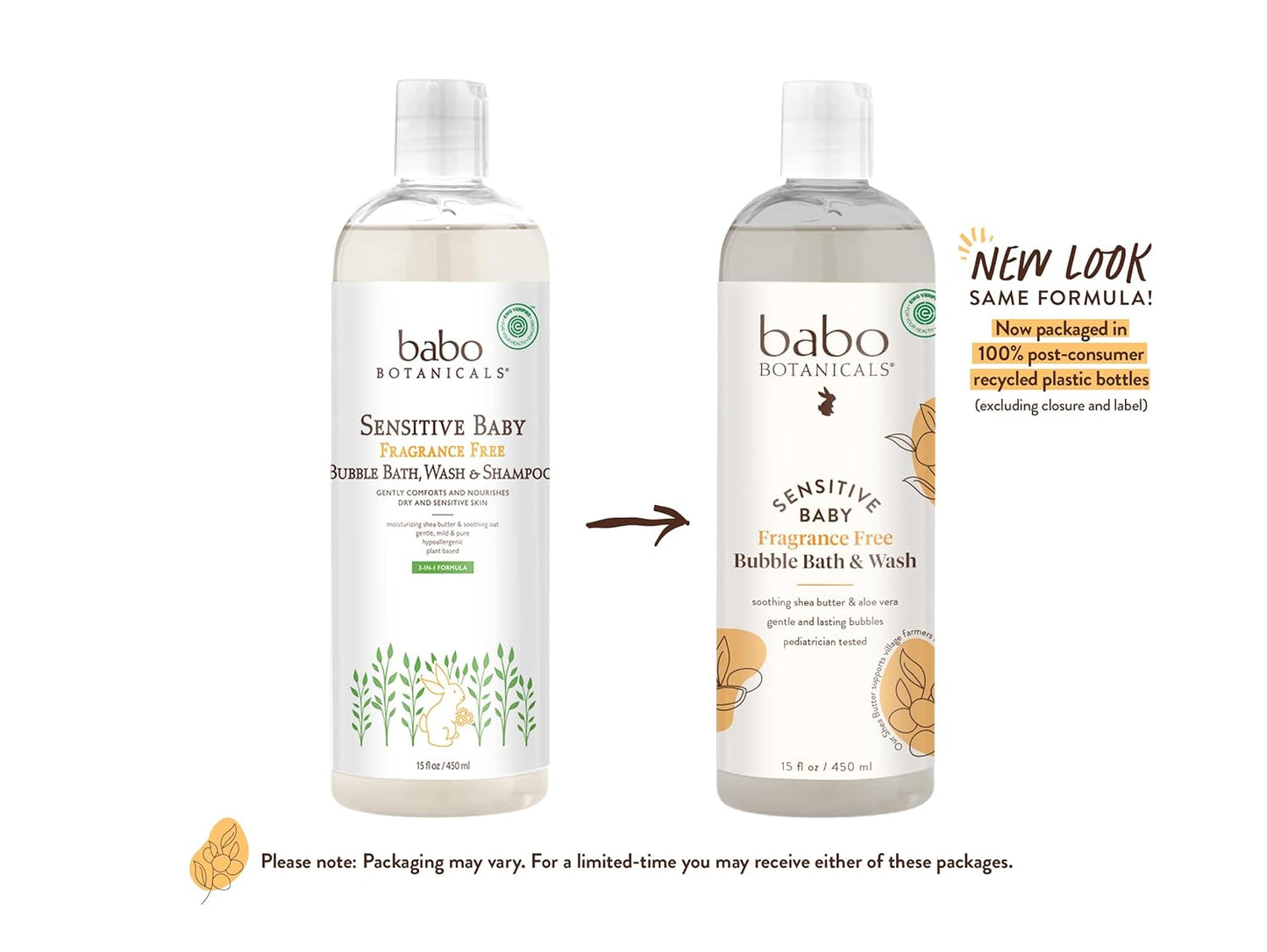 Babo Botanicals Sensitive Baby Fragrance-Free 2-in-1 Bubble Bath & Wash