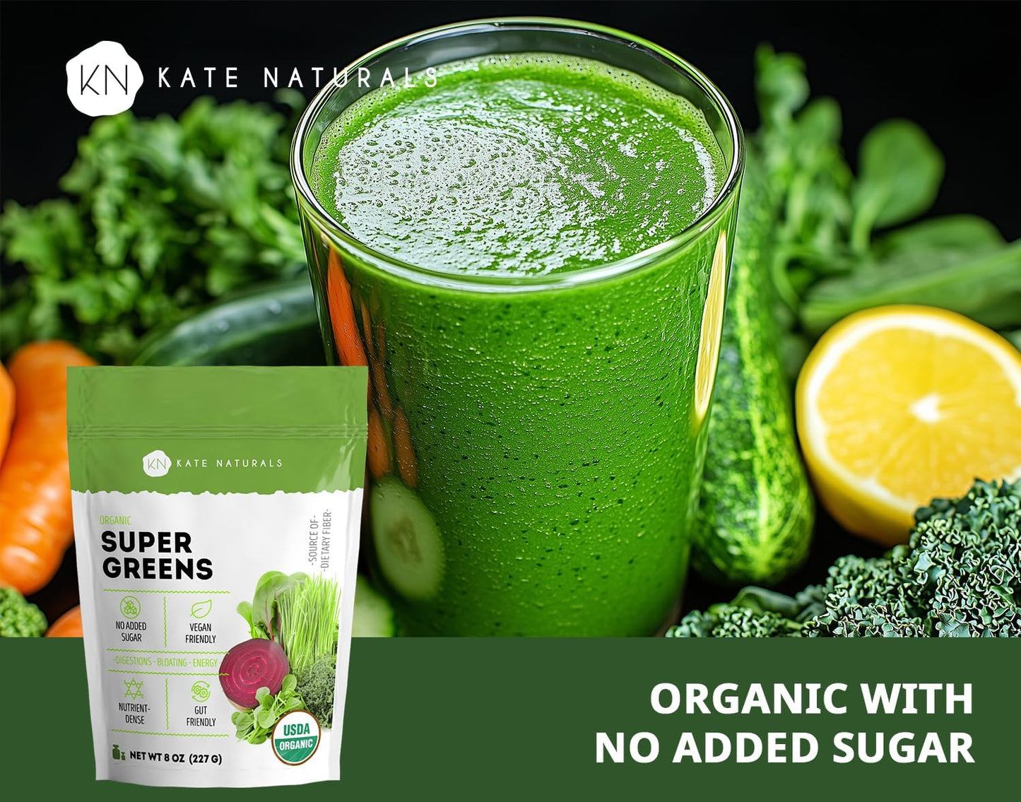 Kate Naturals Organic Super Greens Powder - 8oz