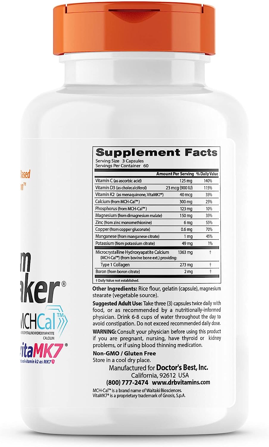 Doctor's Best Calcium Bone Maker Complex with MCHCal,180 Caps