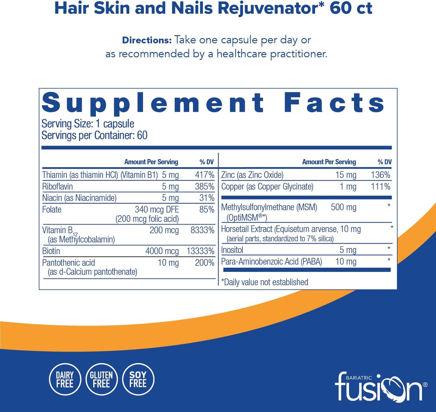 Bariatric Fusion ONE Per Day Bariatric Hair Skin and Nails Vitamins REJUVENATOR - 60 Capsules