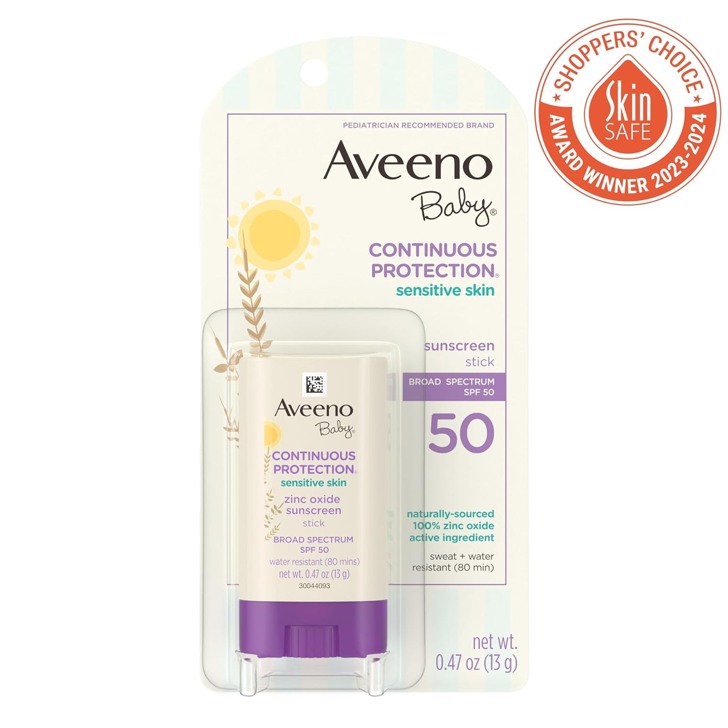 Aveeno Baby Continuous Protection Mineral Sunscreen Stick for Sensitive Skin, 0.47 oz