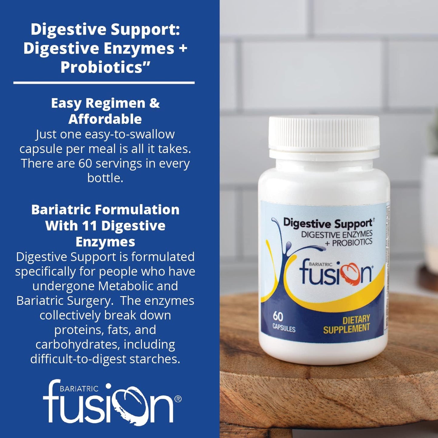 Bariatric Fusion Digestive Support: Digestive Enzymes with Probiotics - 60 Capsules