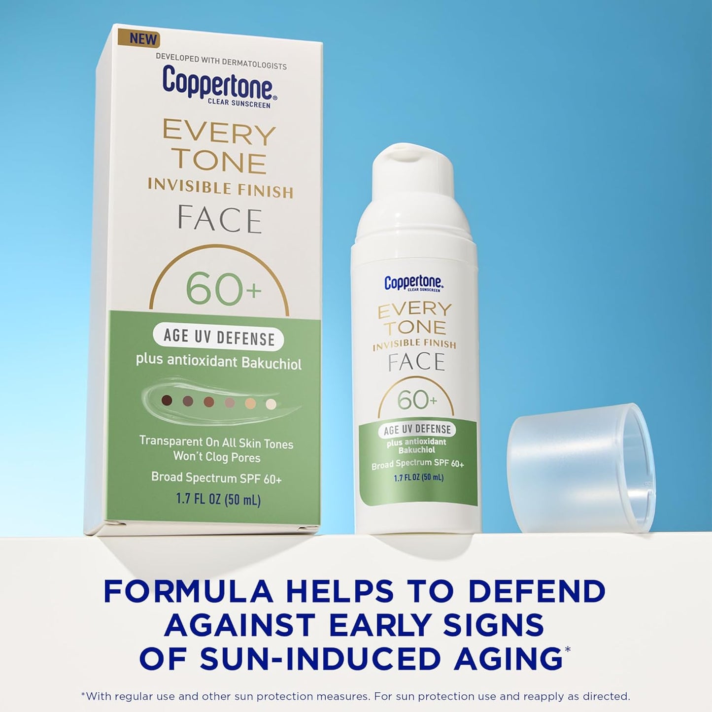 Coppertone Every Tone Invisible Finish SPF 60+ with Bakuchiol, 1.7 Fl Oz