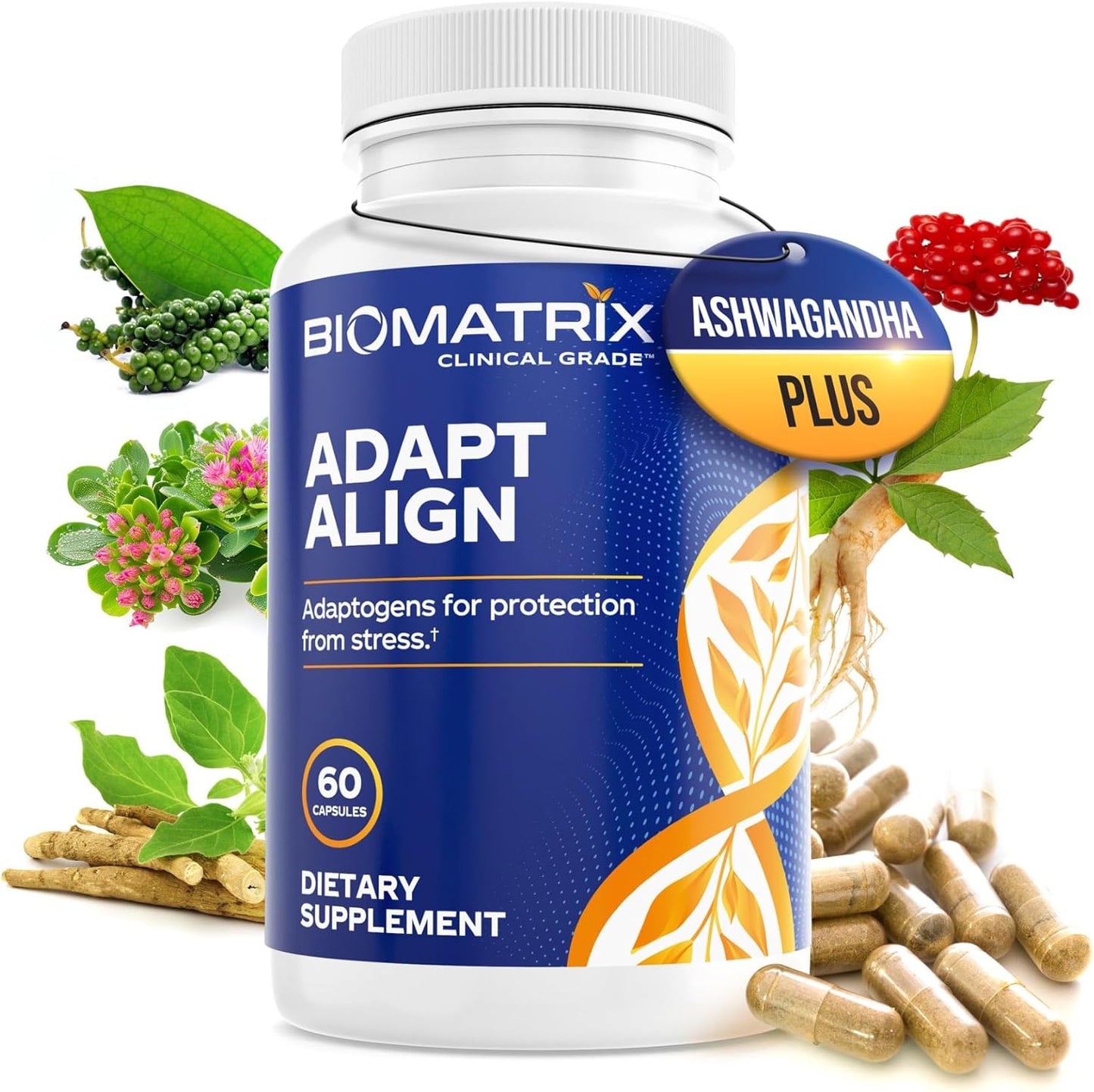 BioMatrix Adaptogen Supplement w/Ashwagandha, L-Theanine, Rhodiola - 60 Capsules