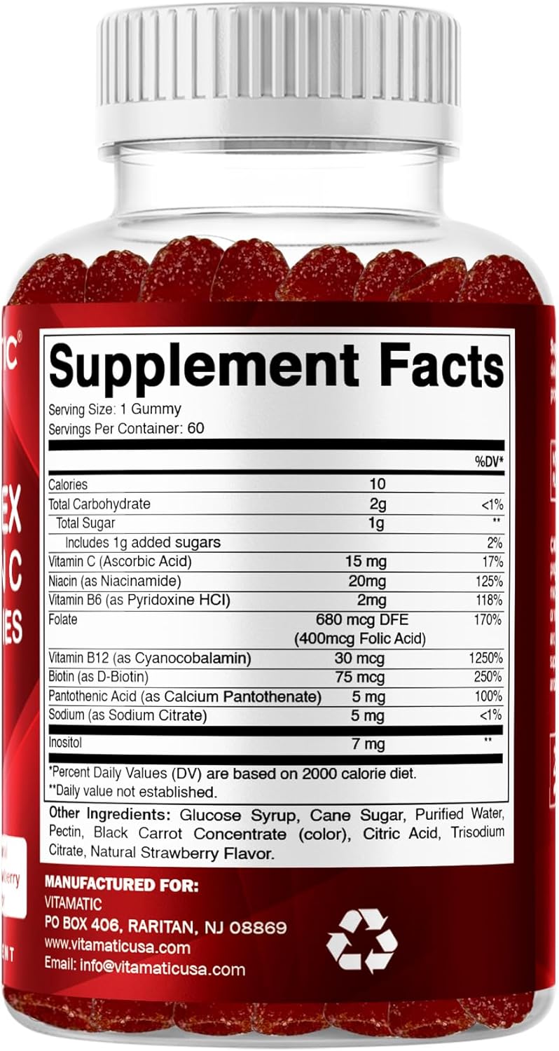 Vitamatic Vitamin B Complex - Natural Strawberry Flavor - 60 Gummies