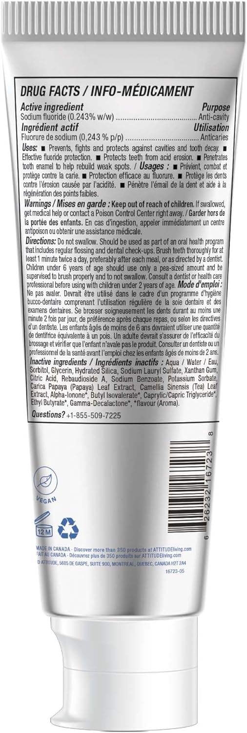 ATTITUDE Toothpaste with Fluoride ,Blueberry, 4.2 Oz