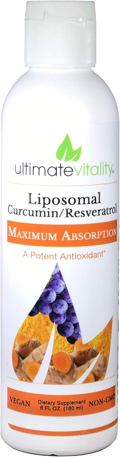 UltimateVitality Liposomal Curcumin Liquid, Liposomal Enhanced with Resveratrol 6 FL oz