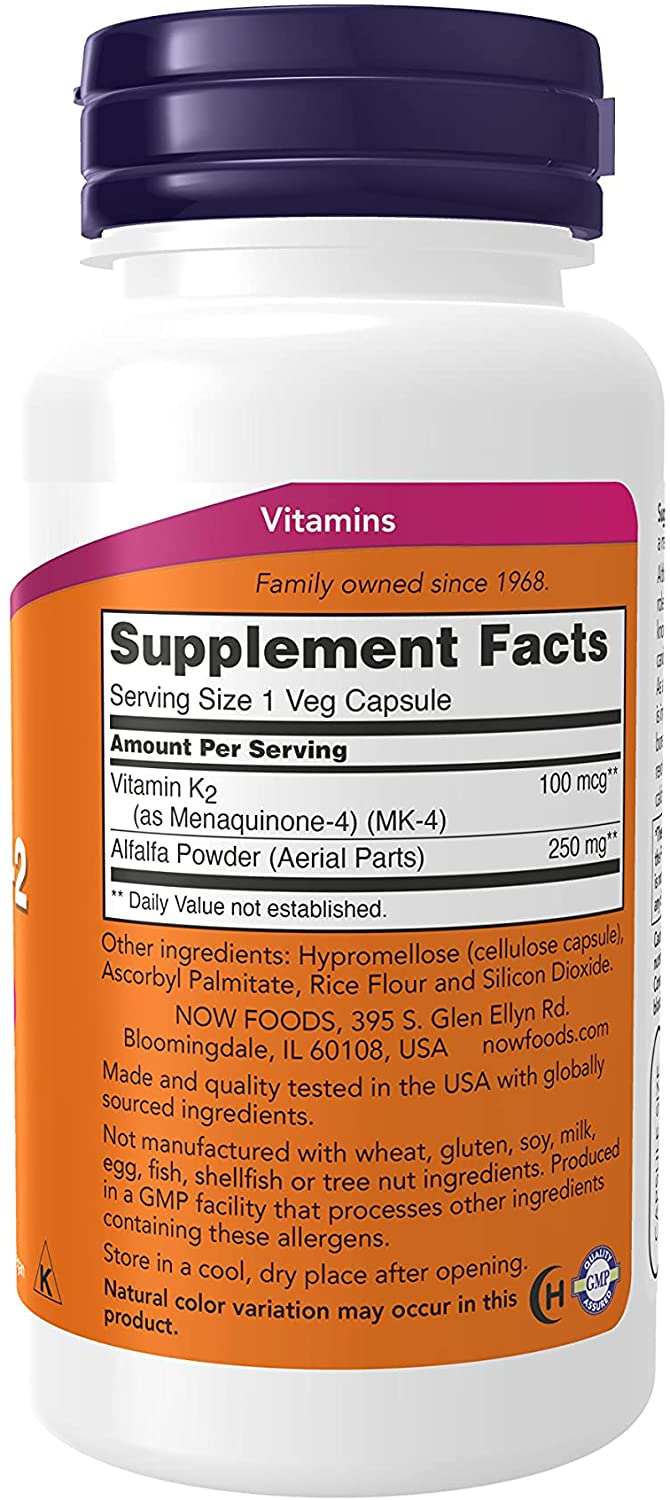 NOW Foods, Vitamin K-2, 100 mcg, 100 Veg Capsules