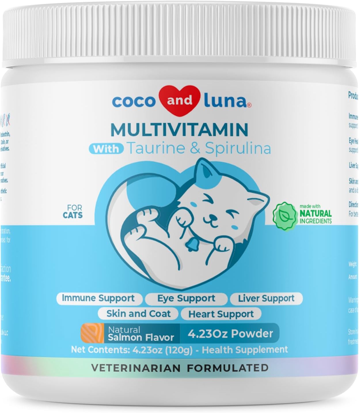 Multivitamin for Cats - 4oz Powder - L-Lysine, Taurine, and Spirulina