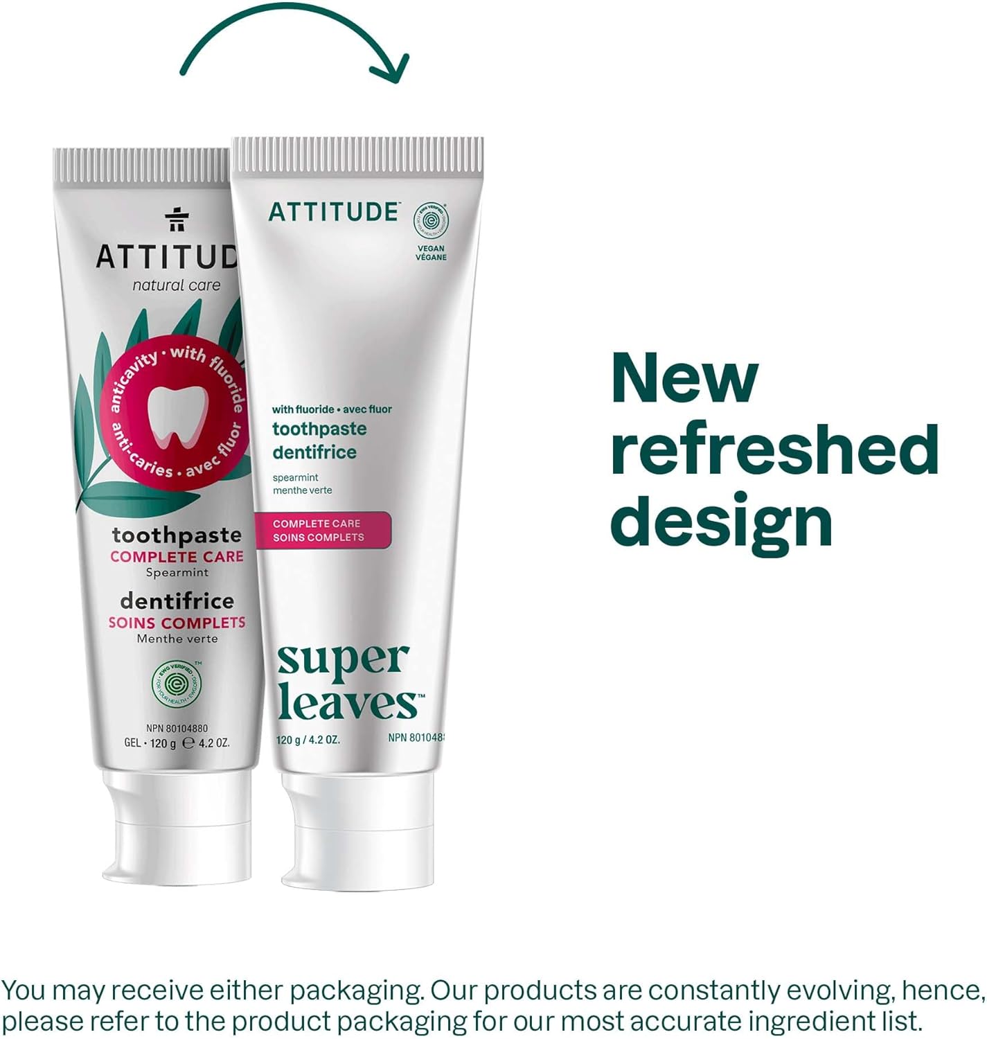 ATTITUDE Complete Care Toothpaste with Fluoride, Spearmint Flavor,4.2 Oz