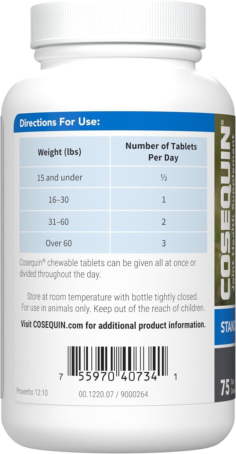 Nutramax Cosequin Standard Strength Joint Health Supplement for Dogs, 75 Chewable Tablets